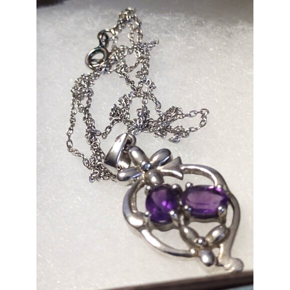 Women's 17" Sterling Silver Necklace & Pendant Purple Amethyst NEW - Picture 2 of 13